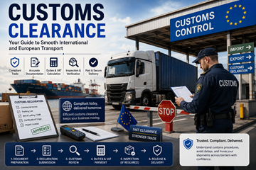 European customs clearance operations with trucks cargo containers border inspections and international logistics