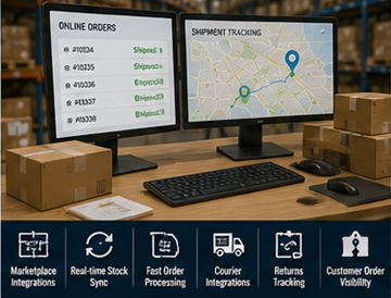 E-commerce warehouse using warehouse management system for online order fulfillment