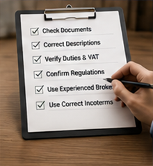 Logistics professionals checking customs documents to avoid international shipping delays