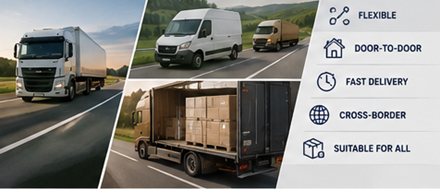 European road freight transport with logistics trucks on highway delivery routes