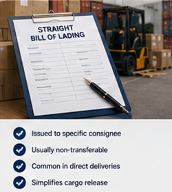 Straight Bill of Lading document used for direct cargo delivery