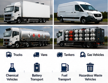 Trucks vans tankers and transport vehicles requiring ADR compliance in Europe
