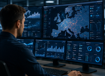 Logistics operator monitoring shipment tracking and transport visibility systems in Europe