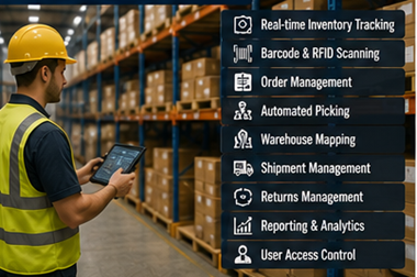 Warehouse workers using barcode scanners and warehouse software for inventory management